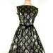 1950s - 1960s Party Dress - Full Skirt Dress in Black with Metallic Floral Embroidery
