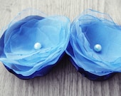 2 Blue Organza flowers handmade fabric flowers hair bridal flowers pin corsage women wedding europeanstreetteam