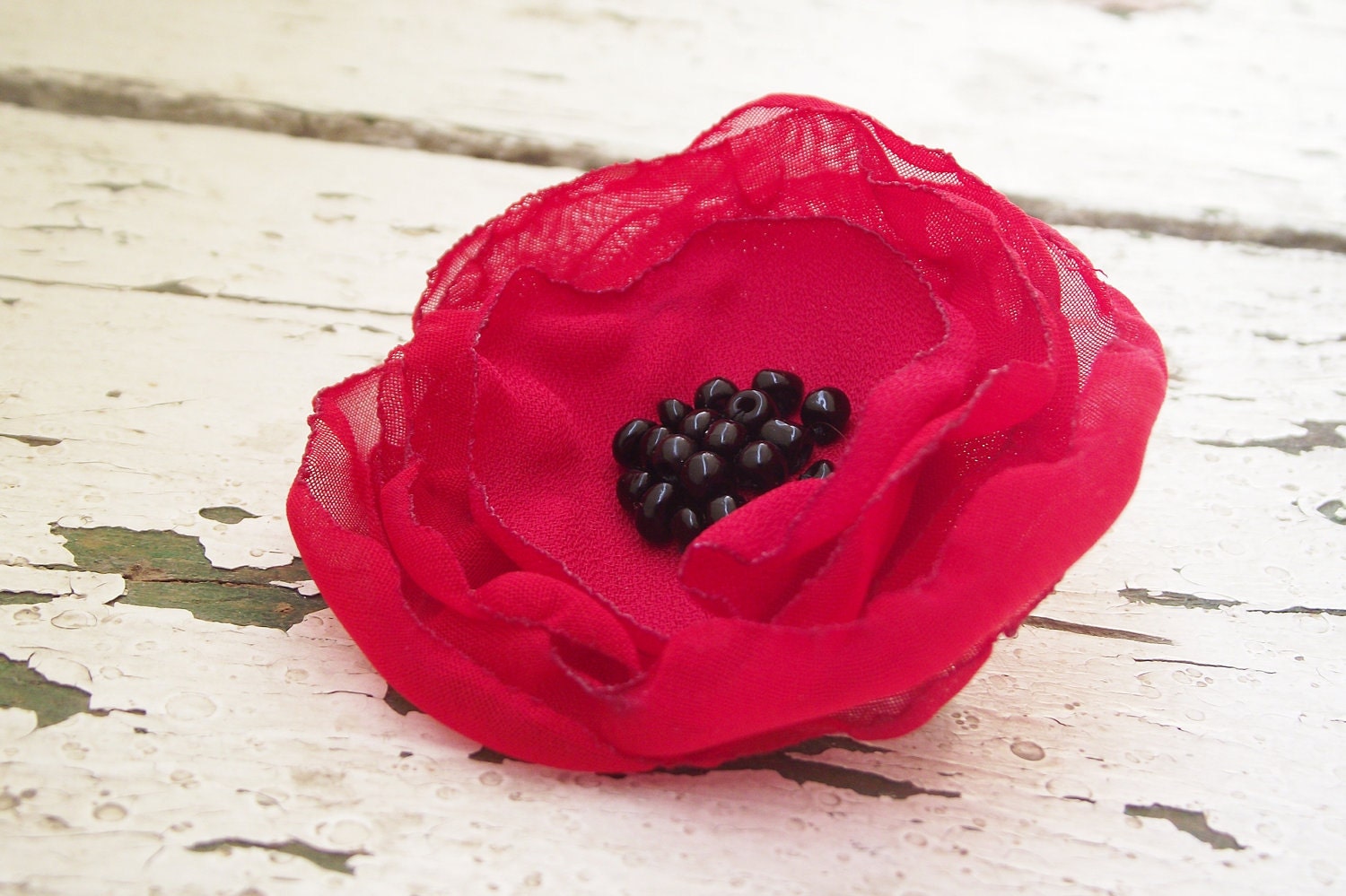 Fabric flower brooch red poppy floral pin chiffon peony red rose corsage europeanstreetteam