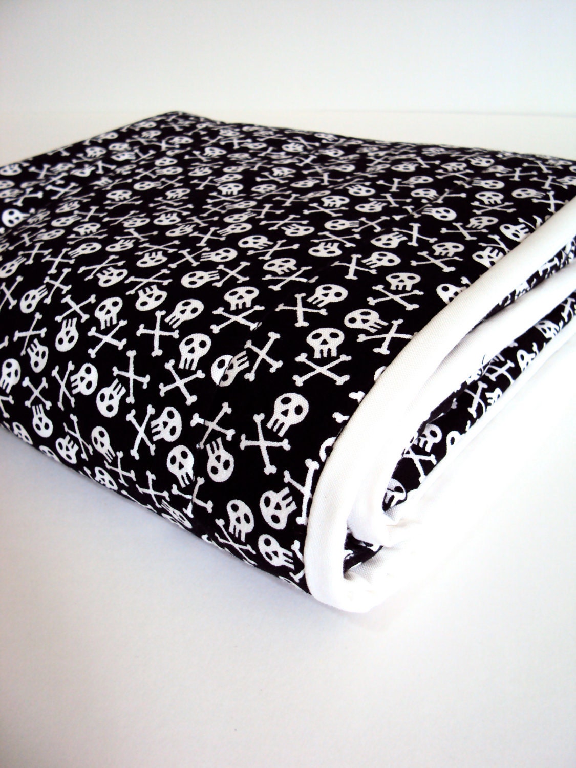 Skull Baby Boy Quilt , Ready to Ship, Black and white crib quilt