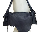Avant Garde Handmade Black Leather Shoulder Bag Raw Edges CUSTOM made to order