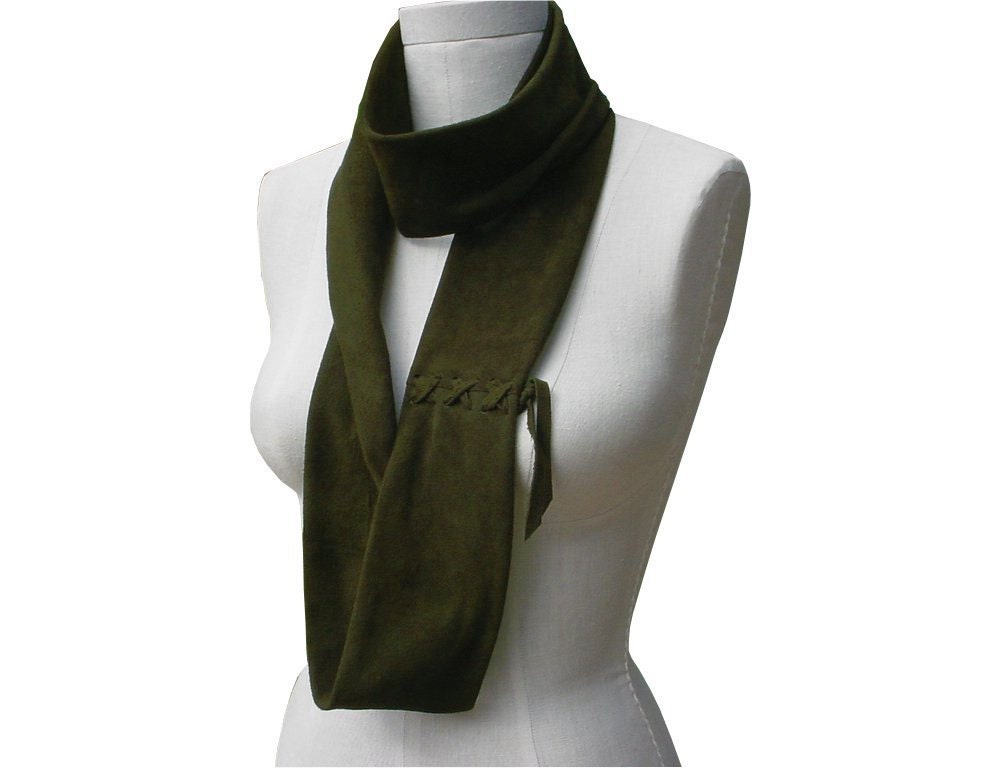 Infinity Cowl Scarf Olive Suede Leather Tube Scarf  Leather Cowl Men Women in stock Long Green Scarf