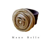 Natural Leather Flower Ring wide band Natural and Brown 1 in stock