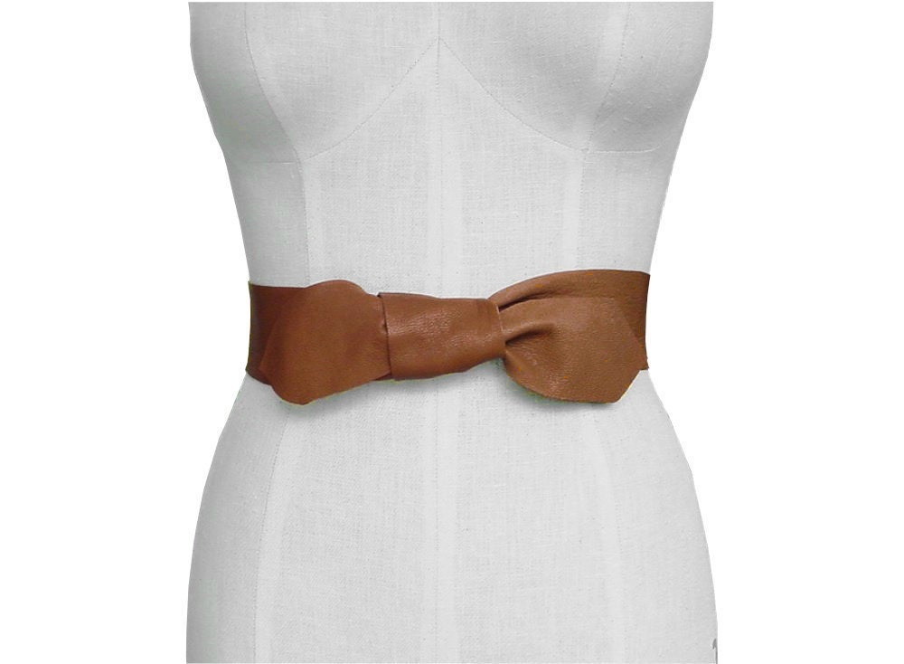 Minimalist Leather Belt Basic Knotted Soft Acorn Goatskin Wrap & Tie Small Medium 24-30"