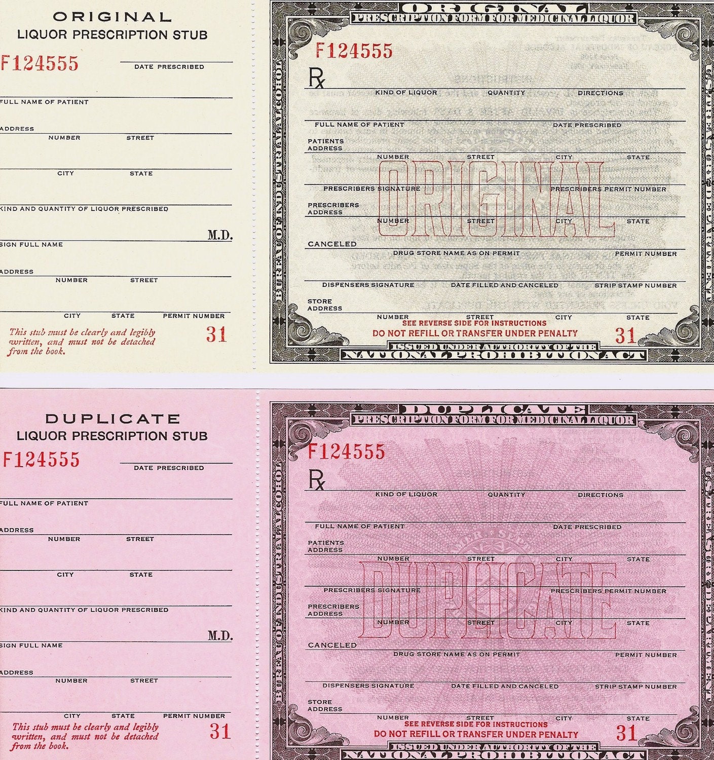 PROHIBITION Doctors' Prescriptions Medical Whiskey Wine Liquor Pharmacist Antique Pharmacy History Speakeasy Cellar Bar
