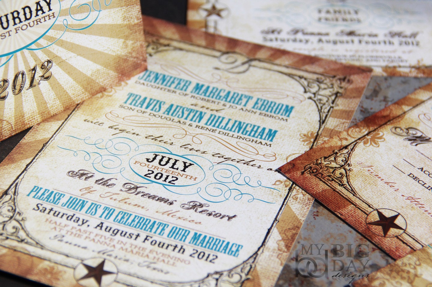 Vintage, Southern Belle and Burlap Invitation Suite