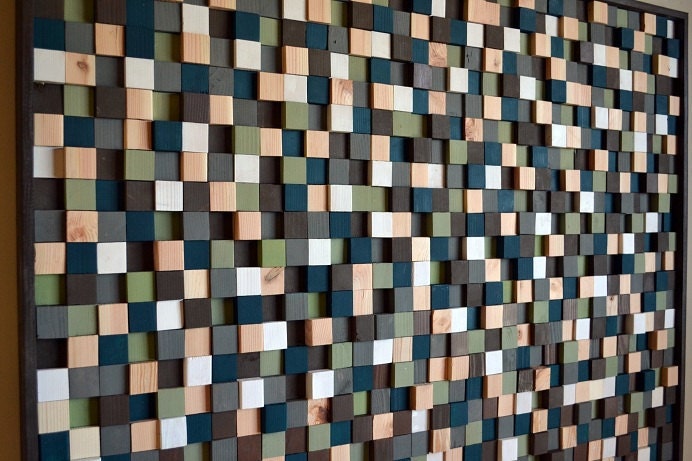 Modern Wood Sculpture Wall Art - Squares  - 36 x 48