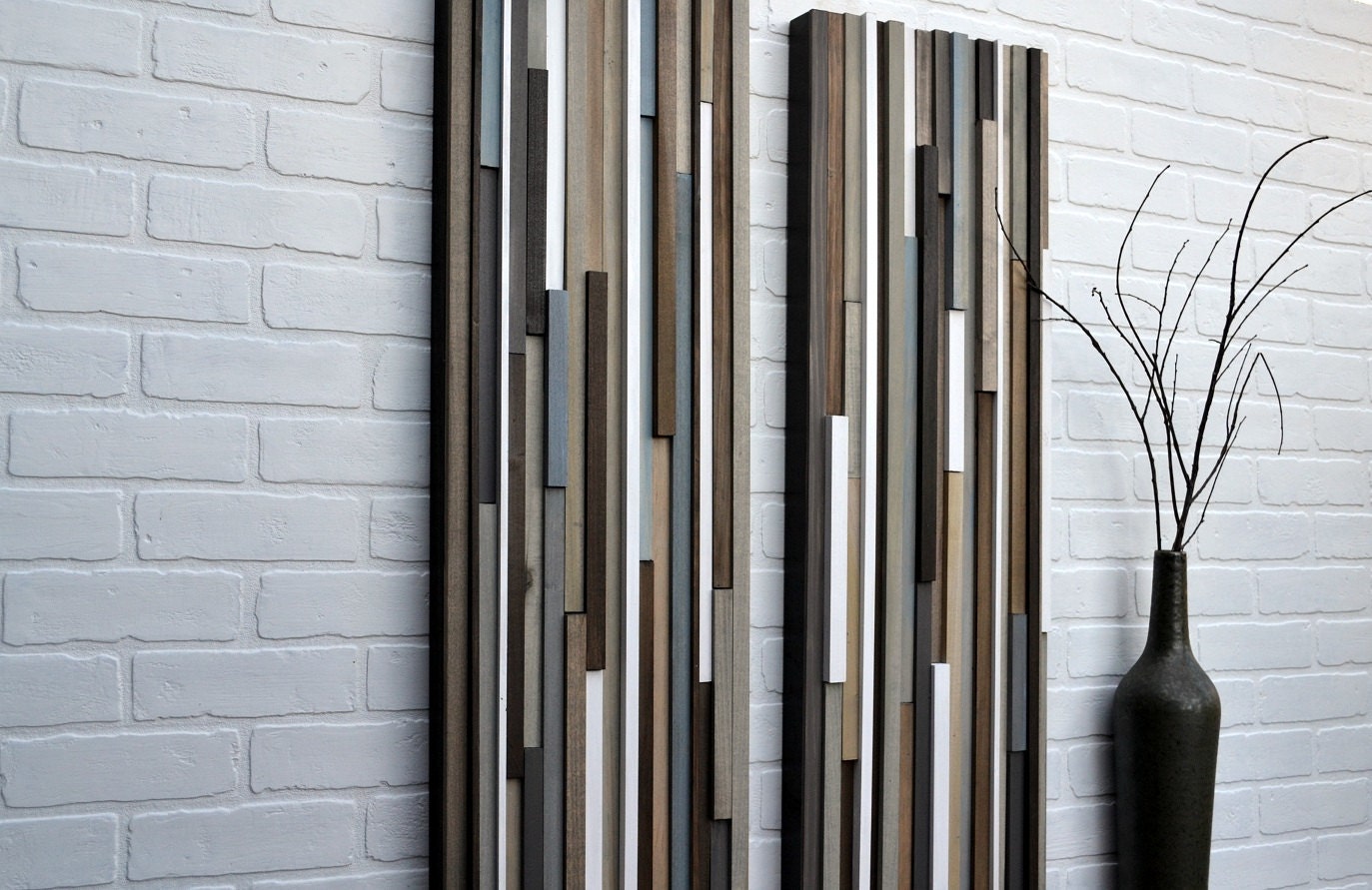Wood Sculpture Wall Art - Lines - 12x36 Set - Earthy Neutrals