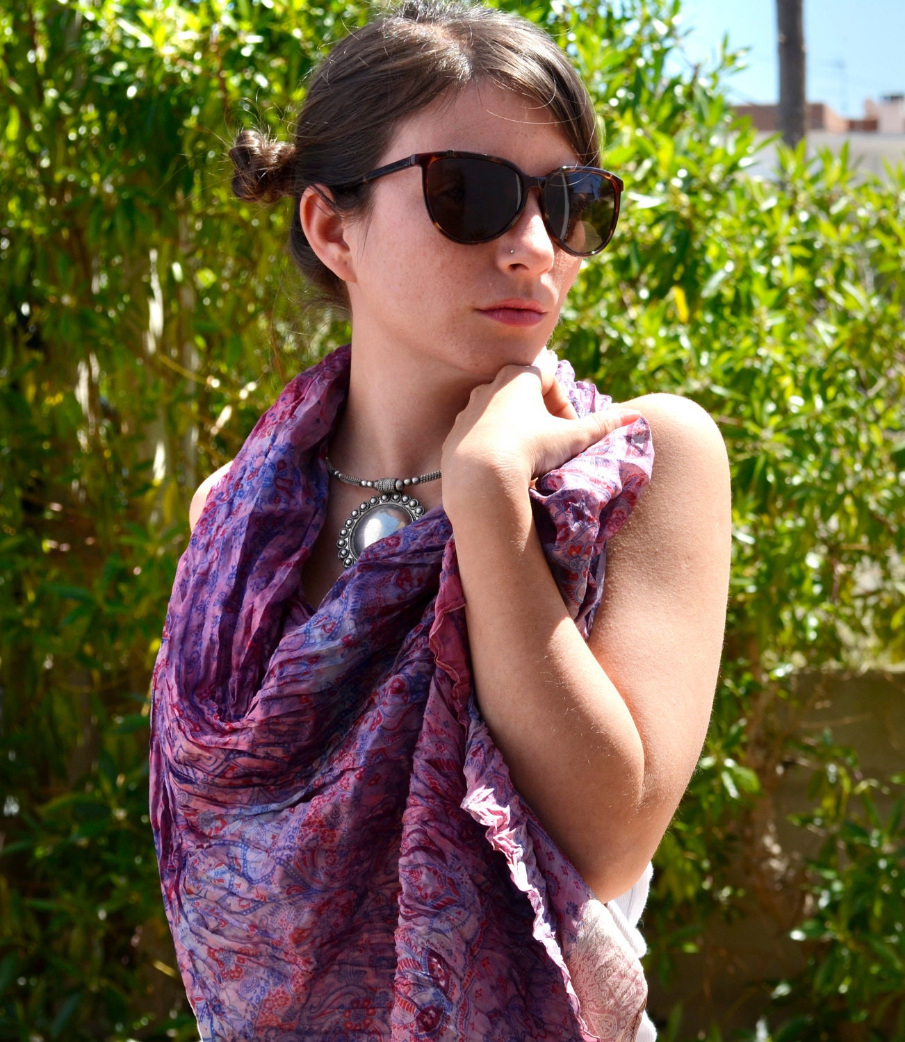 Shawl Silk...Scarf Neck.. floral woman accesories Recycled Silk Sari... FASHION Scarves..MU