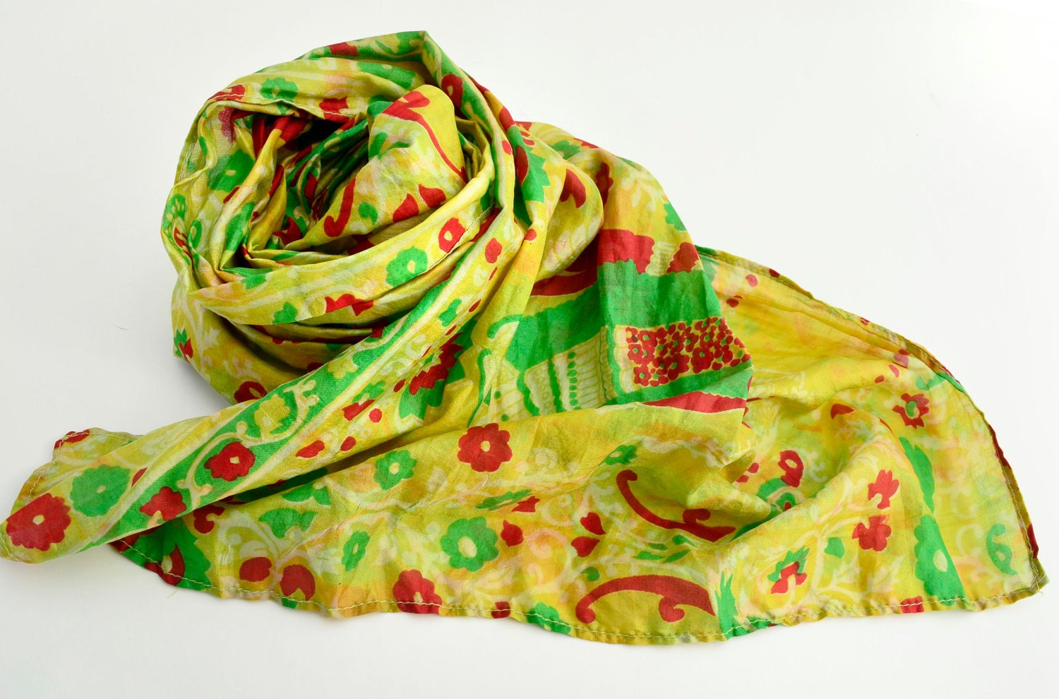 Silk Scarf yellow Recycled Sari woman accesories.AmO