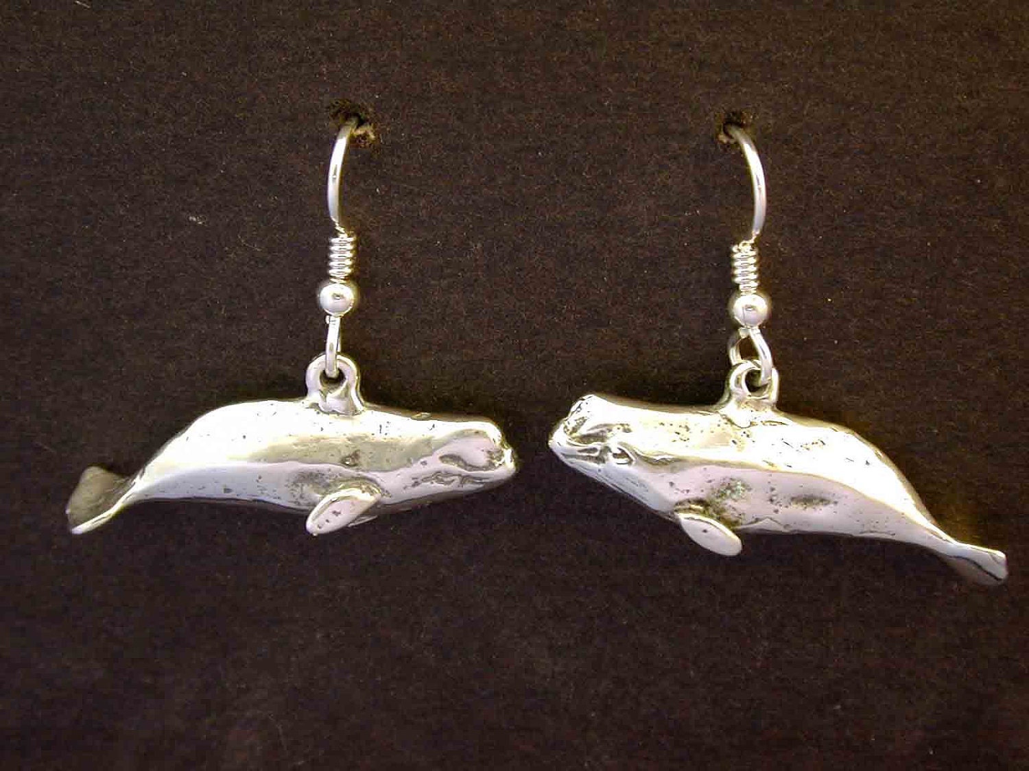Sterling Silver Beluga Whale Earrings on Sterling Silver French Wires.