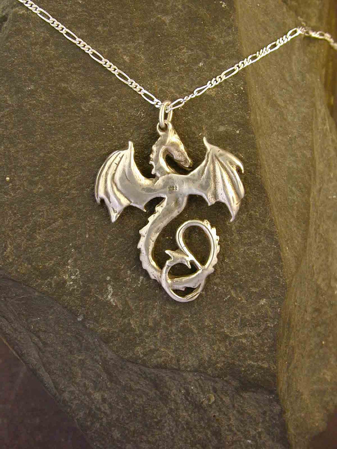 Sterling Silver Large Celtic Dragon Pendant on Sterling Silver Chain.