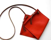 Leather medium size  cross body bag / hipbag in orange red  leather and two zipper compartements - rinarts
