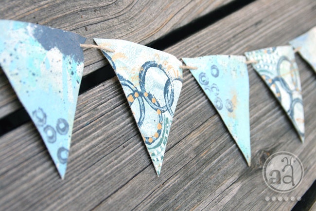 Unique blue canvas garland / banner - great for baby boy shower, party, wedding, home and nursery decor