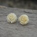 Rose Earrings, Cream Rose Earrings, 14k Gold Earrings, White Rose Earrings, Vintage Earrings, Post Earrings, Off White Earrings, 1980s,