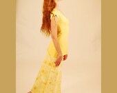 Maxi Skirt - Full Length - Bias Cut Skirt in Yellow Organic Cotton Floral - Organic Clothing -SAMPLE SALE