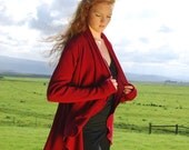 Eco Friendly Fashion - Open Cardigan - Shawl Wrap Top - Long Sleeve -  Red - Organic Clothing