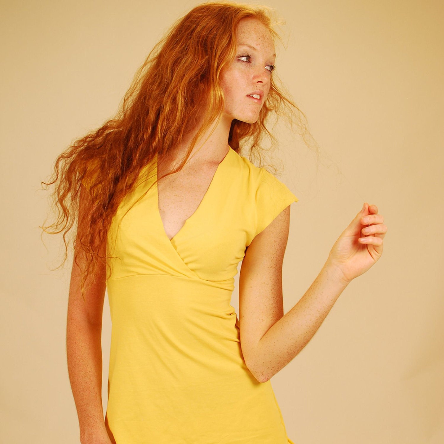 Summer Fashion Women's Cap Sleeve Shirt in Mustard Yellow Organic Cotton Eco Friendly SAMPLE SALE