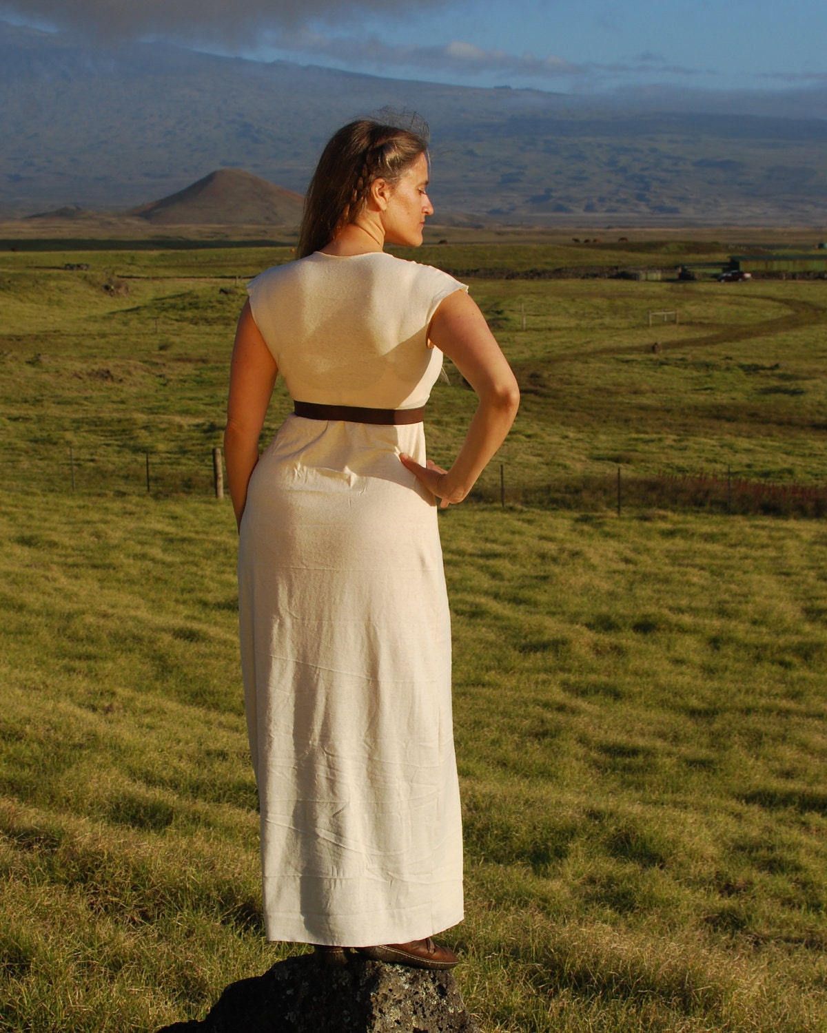 Eco Wedding Dress - Maxi Dress - Cap Sleeve - Organic Cotton Hemp Jersey - Natural Creme Color