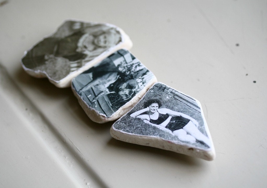 Bathing Beauty Vintage Photo Stone / Natural Marble and Vintage Photograph Wall Hanging