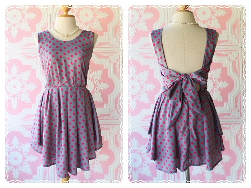 A Party - Dress - Prom Party Cocktail Bridesmaid Dinner Wedding Night Dress Sweet Light Gray With Polka Dot Glamorous Gorgeous Dress