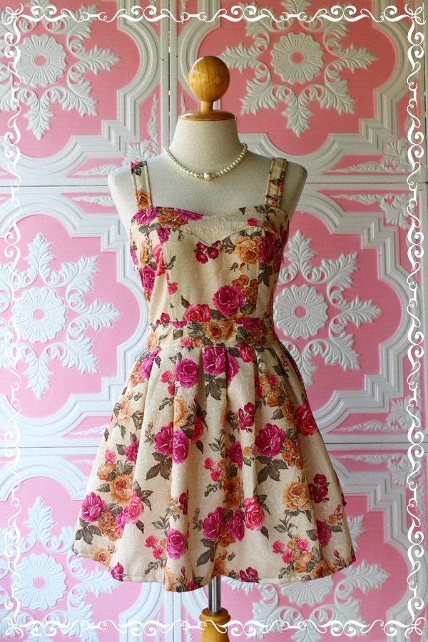 A Lovely Queen IV - Classic Cocktail Dress Light Gold Playful Glamorous Floral Print Party Prom Wedding Bridesmaid Dress