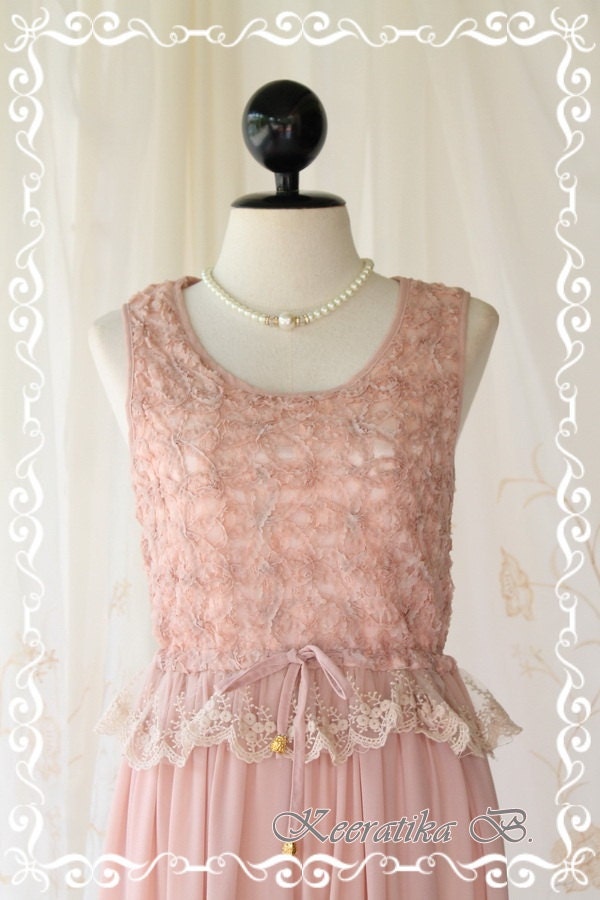 Sale Last Piece - Marie - Mid Maxi Dress Sweet Pastel Pink Nude Toned Lacy Top Sweet Glamorous Gorgeous Everyday Every Season Dress