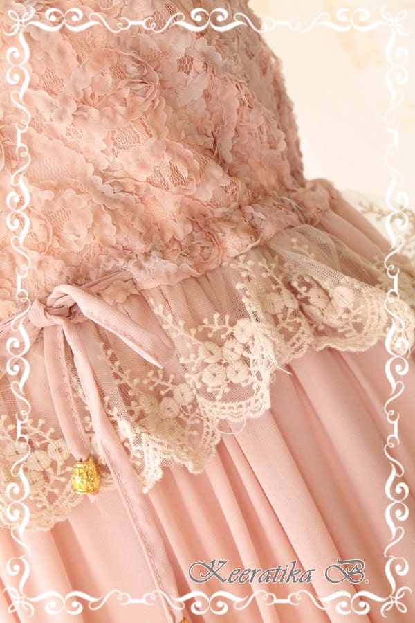 Sale Last Piece - Marie - Mid Maxi Dress Sweet Pastel Pink Nude Toned Lacy Top Sweet Glamorous Gorgeous Everyday Every Season Dress