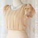 Beautiful Lady - Pastel Dress Beige Nude Pleated Puffed Sleeves Smart Gorgeous Lady Style Mod Celebrities Dress