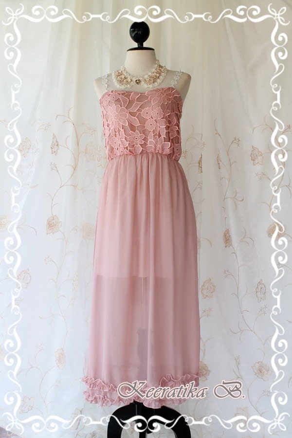 Lady And Floral - Maxi Party Day Dress Pink Nude Lace Strap And Strapless Maxi Dress Sweet Beautiful Gorgeous Long Dress