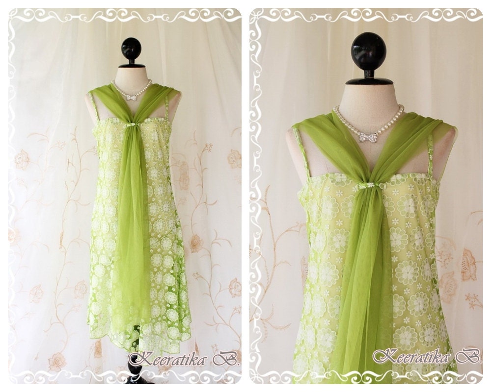 Princess Jasmine - Prom Party Dinner Dancing Beach Hawaii Dress Fresh Green Apple Lace With Tutu Scarf Plus size L-XL