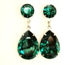 Emerald Green Angelina Jolie's Inspired Estate Style Dangle Post Earrings with Swarovski Crystals