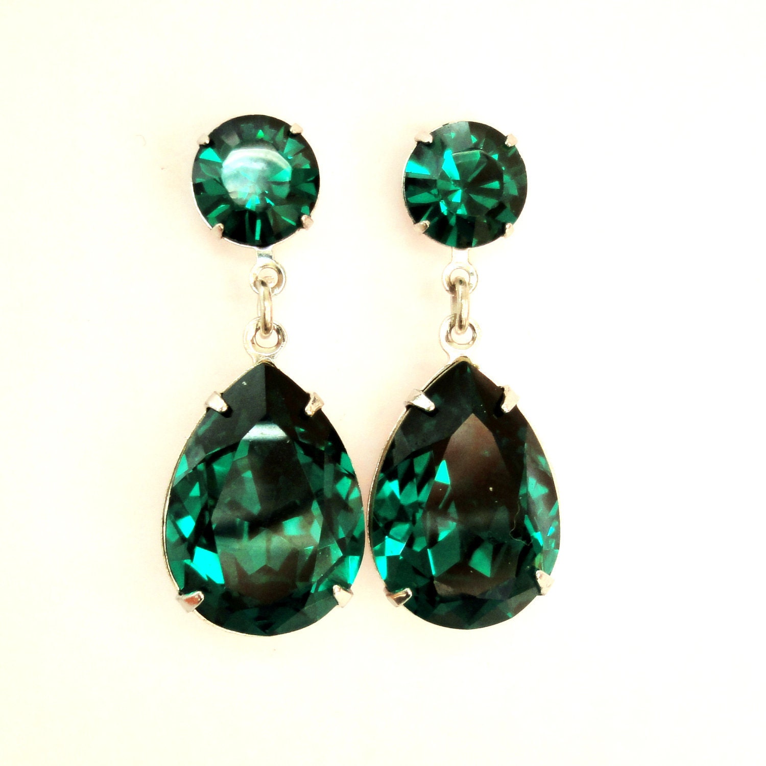 Emerald Green Angelina Jolie's Inspired Estate Dangle Post Earrings with Swarovski Crystals