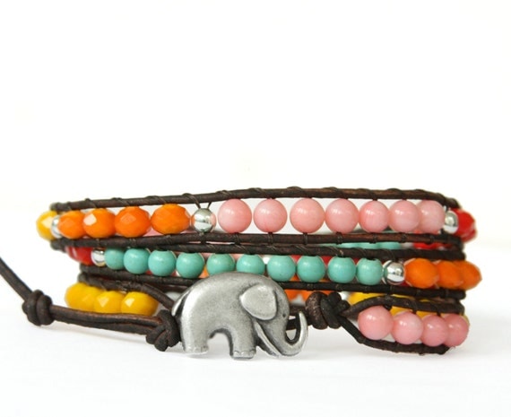 Sundance 3... GOOD LUCK ELEPHANT leather wrap bracelet