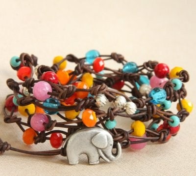 Summer Sale... Knotted GOOD LUCK ELEPHANT leather wrap bracelet