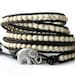 the lucky elephant Leather Wrap Bracelet - Cream Wrap River Stone with GOOD LUCK ELEPHANT