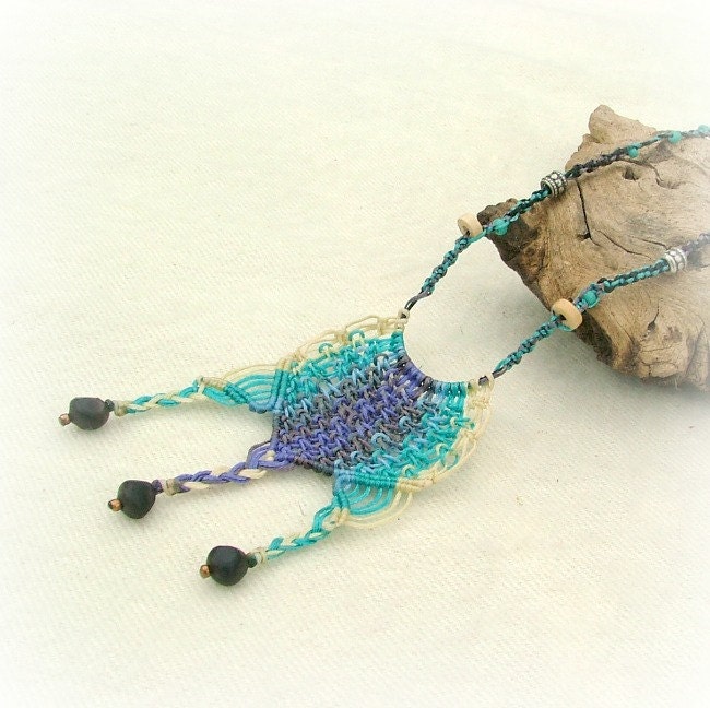 Pretty peacock macrame beaded necklace