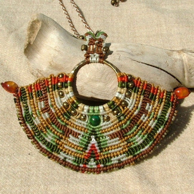 Micro macrame necklace forest fairy natural earthy colors with carnelians beads