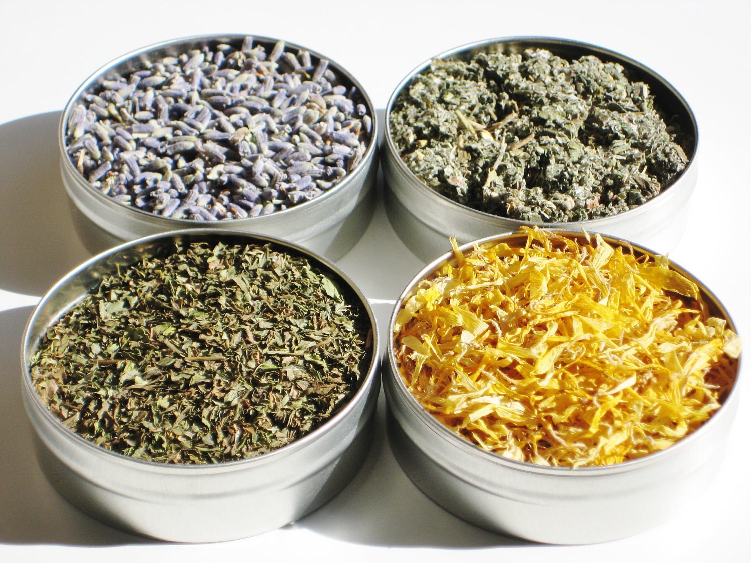 Tea Sampler - Herbal DIY loose tea in 61mm tins with calendula, lavender flowers, raspberry leaf & spearmint