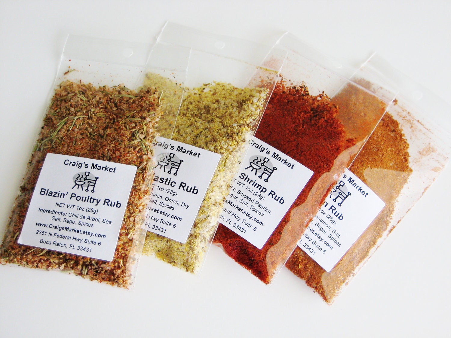 Gourmet Dry Spice Rubs - you choose 4 - resealable bags for easy use & travel - DIY birthday / foodie / BBQ / grill master