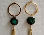 Turquoise & Gold Feather Dream Catcher (Dreamcatcher) Earrings, Indira Boheme Jewelry