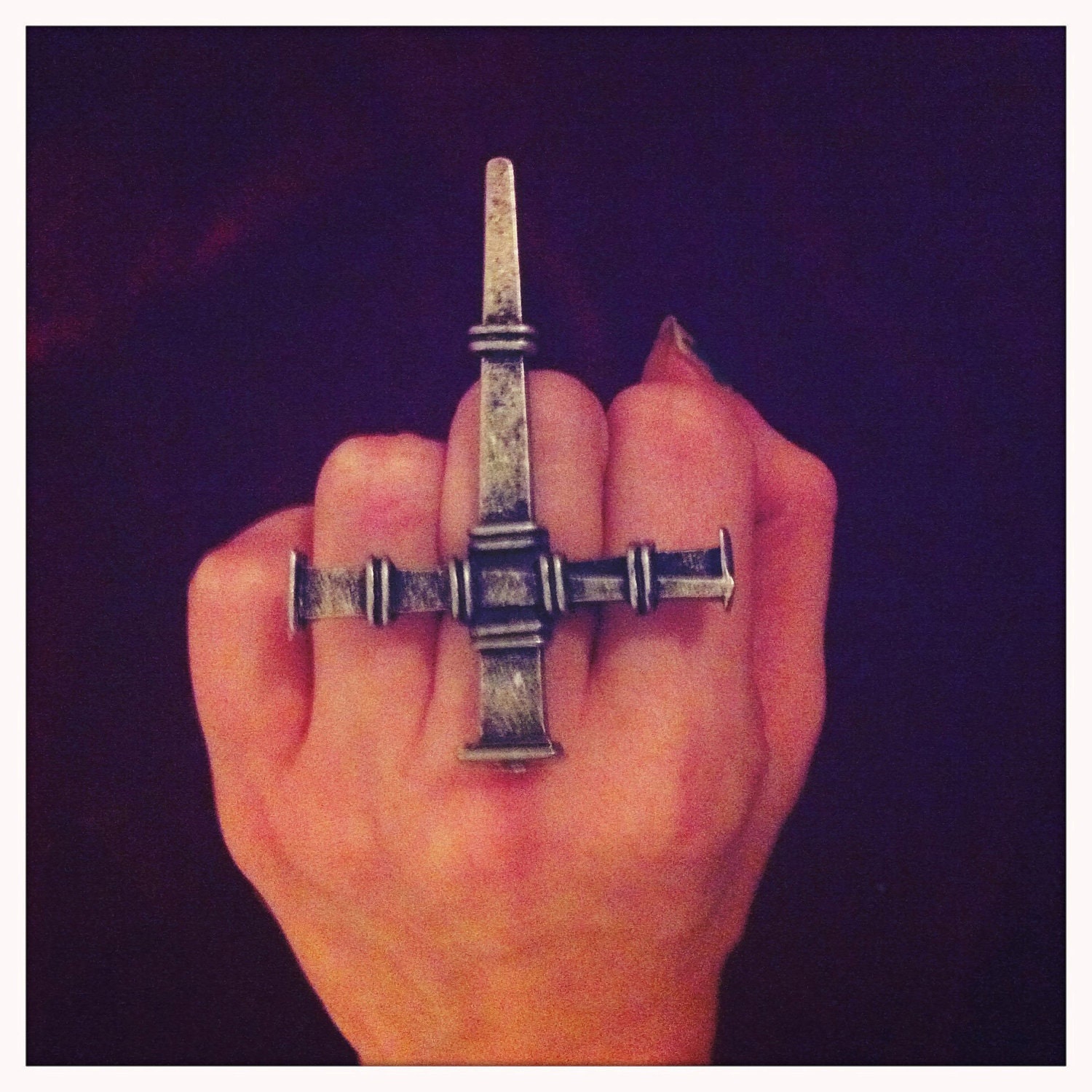 Gates Of Babylon Cross Dagger Pewter Ring Good Vs Evil