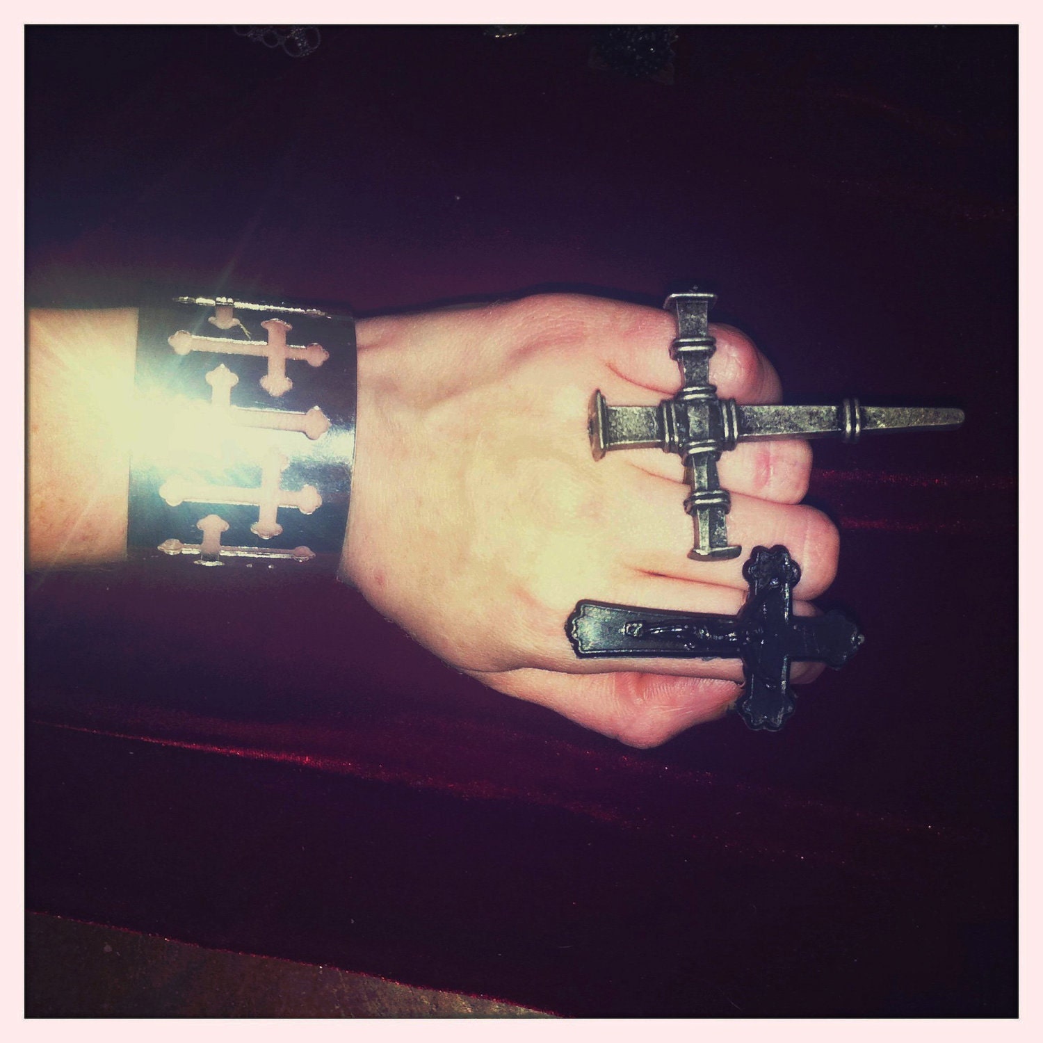 Gates Of Babylon Cross Dagger Pewter Ring Good Vs Evil