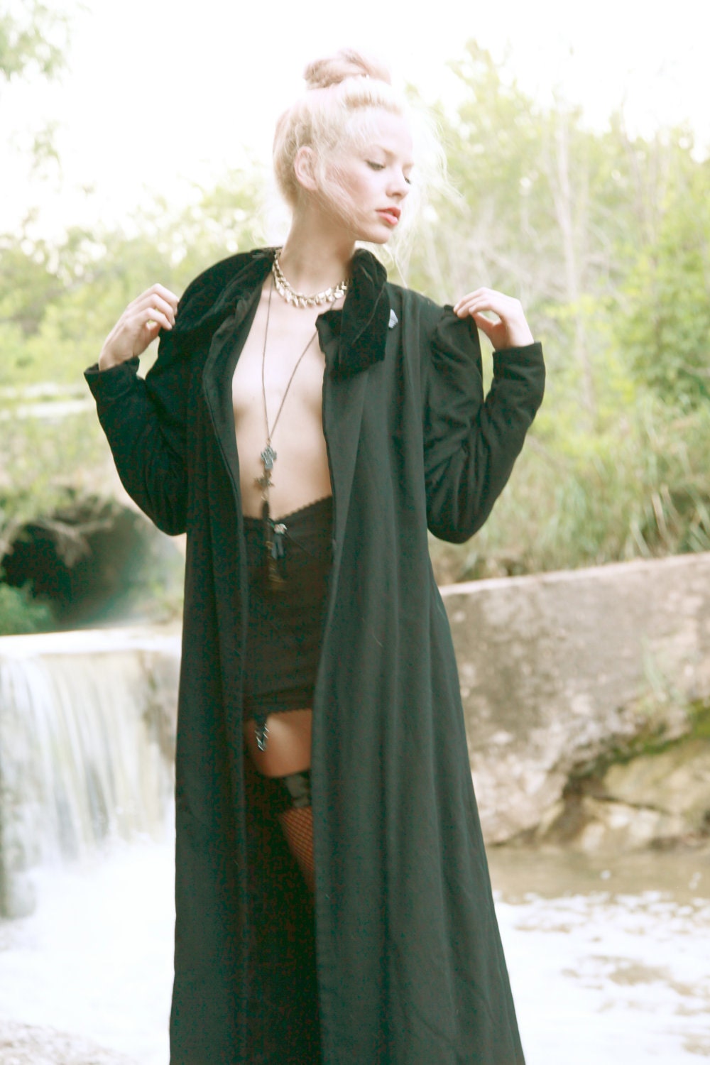 HOLD for a.r. 40S Black wool Opera Coat With Velvet Collar