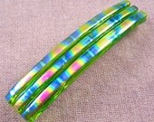 Dichroic Barrette - Rainbow Prism Pink Blue Gold Translucent Opal Iridescent over Lime Green Fused Glass - 3.5"