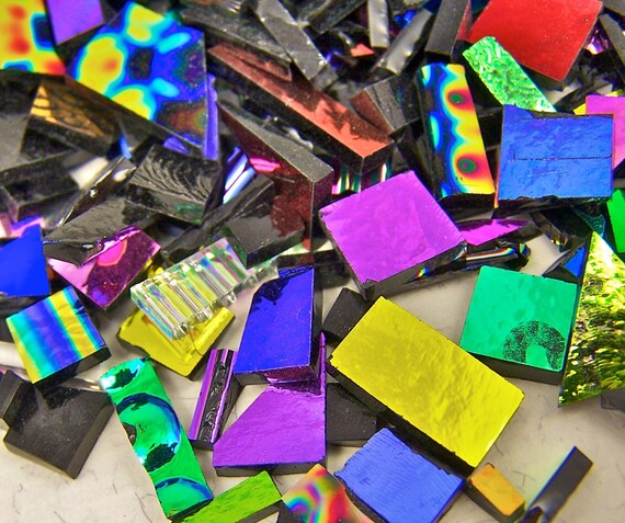 Dichroic Glass Scrap - 1 Ounce - 90 COE - Mixed Color Shape Pattern Textures