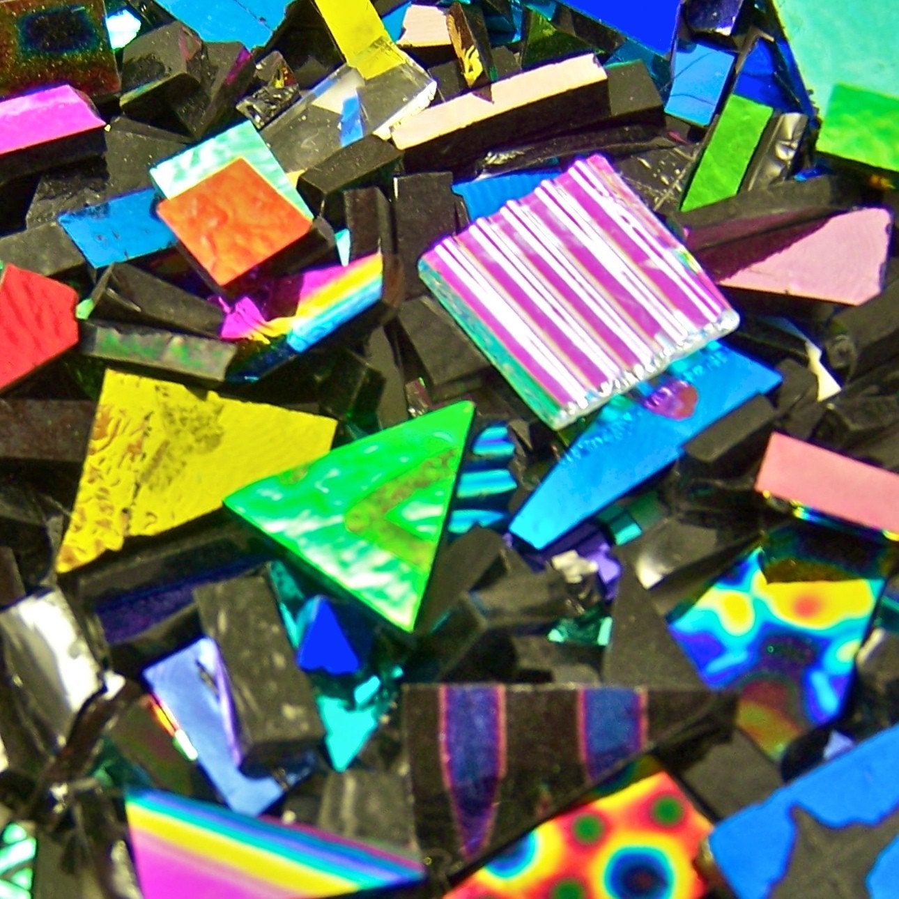 Dichroic Glass Scrap - 1 Ounce - 90 COE - Mixed Color Shape Pattern Textures