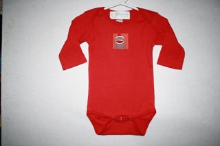 Baby Girls Long Sleeved Red Onesie with Sock Monkey Applique Size 3-6, 6-12 & 12-18 Months
