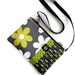 READY TO SHIP, Kindle Cover Case, Nook Case, eReader Cross Body Bag, Adjustable Strap Padded Zipper Pouch, Gray and Chartreuse Daisy