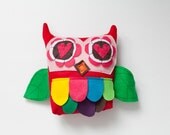 baby OWL pillow leaf wings RED
